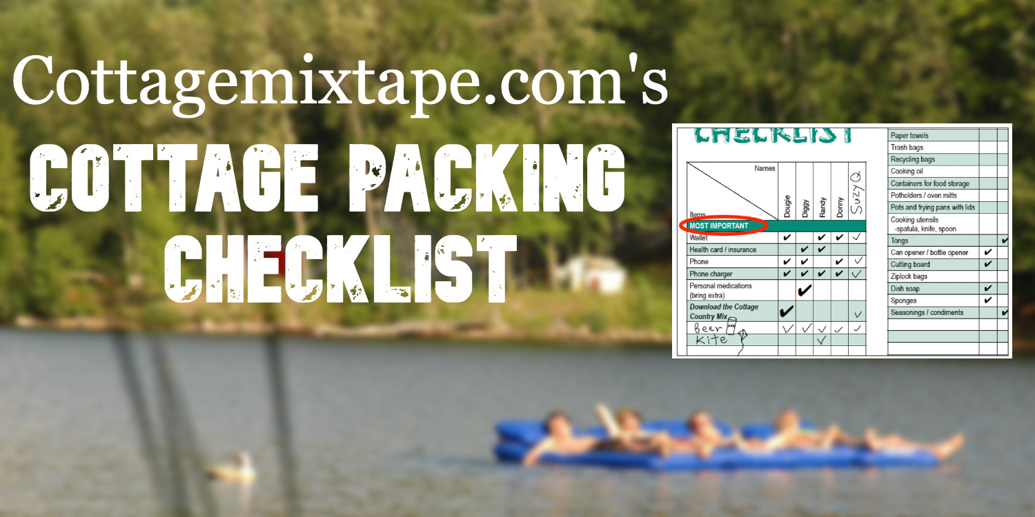 Cottage Packing Checklist Banner with people on flotation devices on a lake